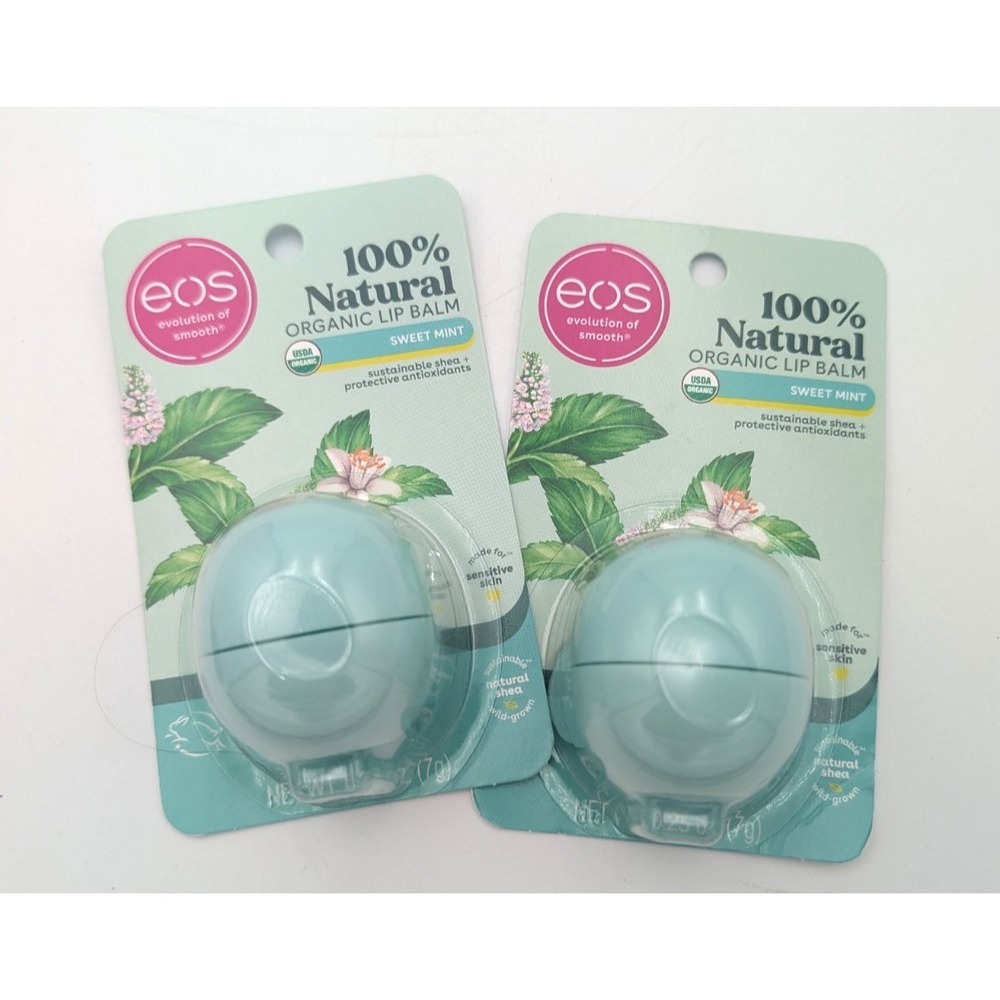 2 eos Sweet Mint Lip Balm 100% Natural Organic 0.25 oz Dermatologist Recommended